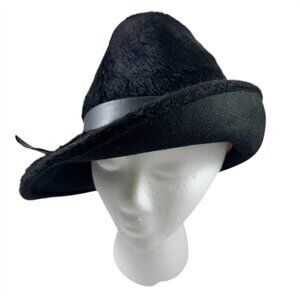 Empress Black Faux Fur Brushed Wool Fedora Hat Higbee Co Vintage 1960s Union